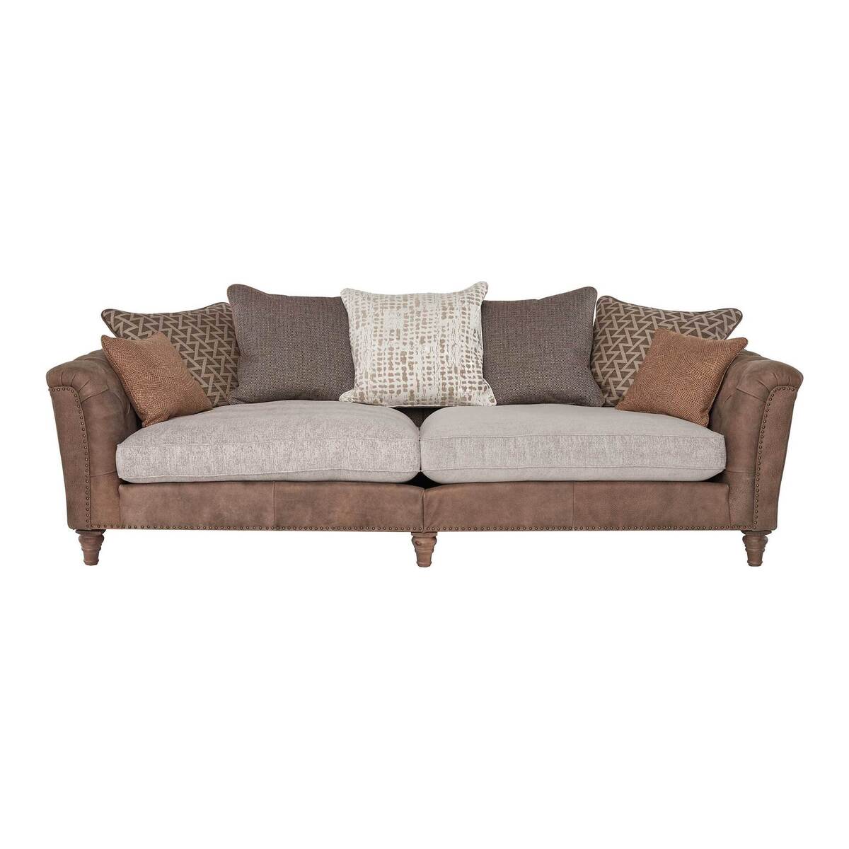 Darwin Grand Split Frame Pillow Back Sofa, Leather and Fabric Mix – image 1