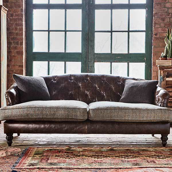 Harris Tweed Leather Dalmore Midi Sofa, Bracken Herringbone – image 3