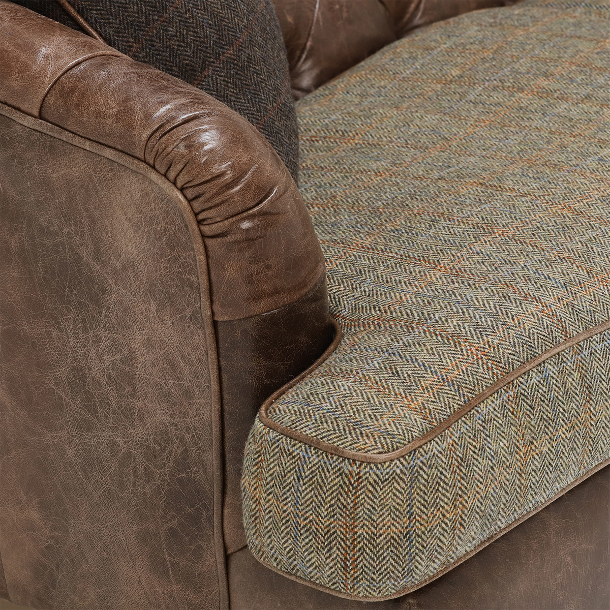 Harris Tweed Leather Dalmore Midi Sofa, Bracken Herringbone – image 4