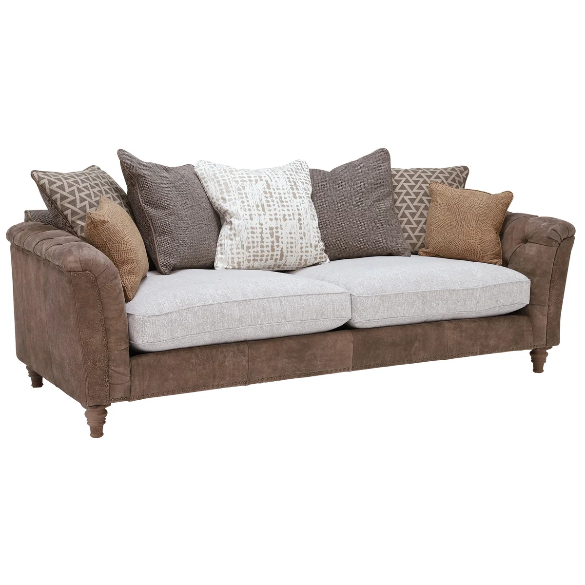 Darwin Extra Large Pillow Back Sofa, Leather and Fabric Mix – image 3