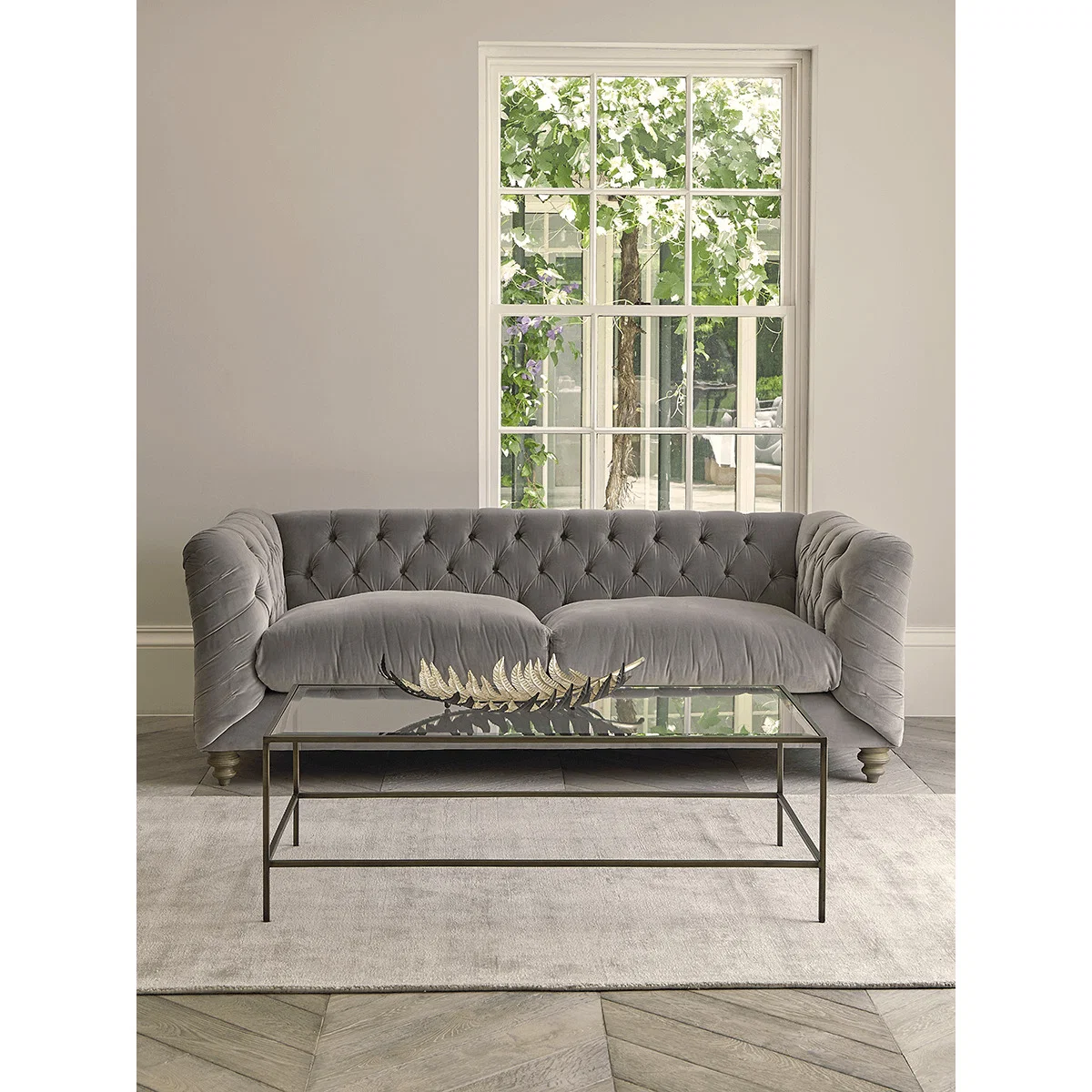 Buttoned Midi Sofa Swedish Grey Cotton Velvet – image 2