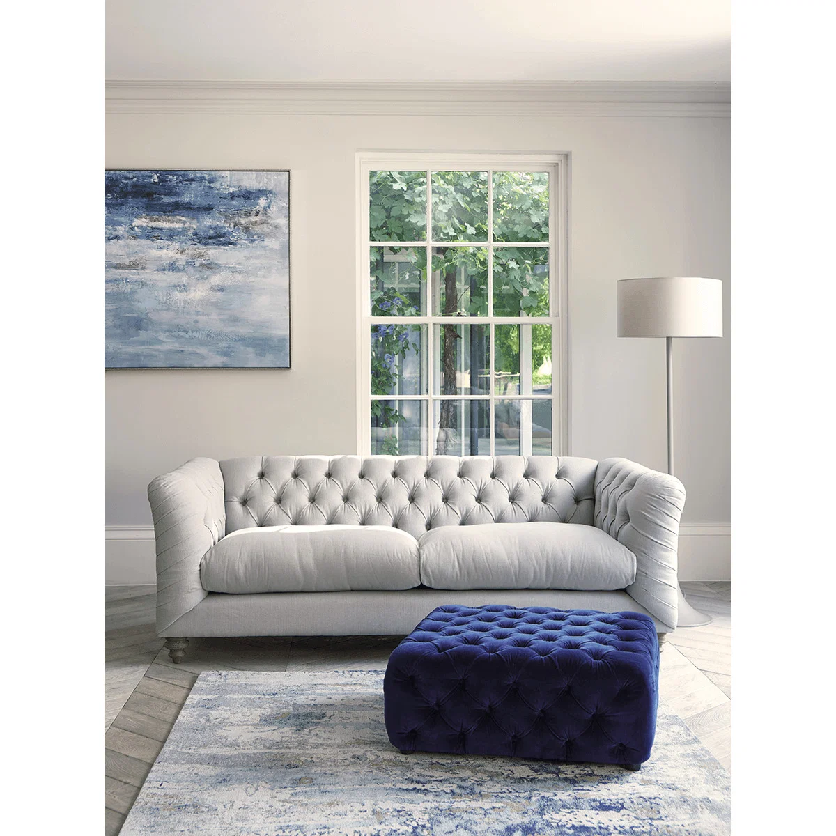 Buttoned Midi Sofa Swedish Grey Cotton Velvet – image 4