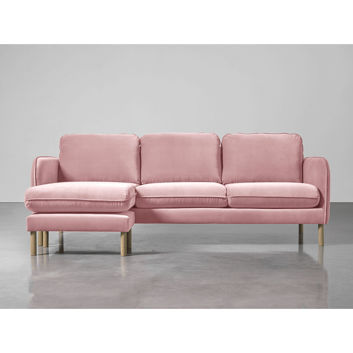 Scandi Midi Chaise Sofa Blush Cotton Velvet – image 1