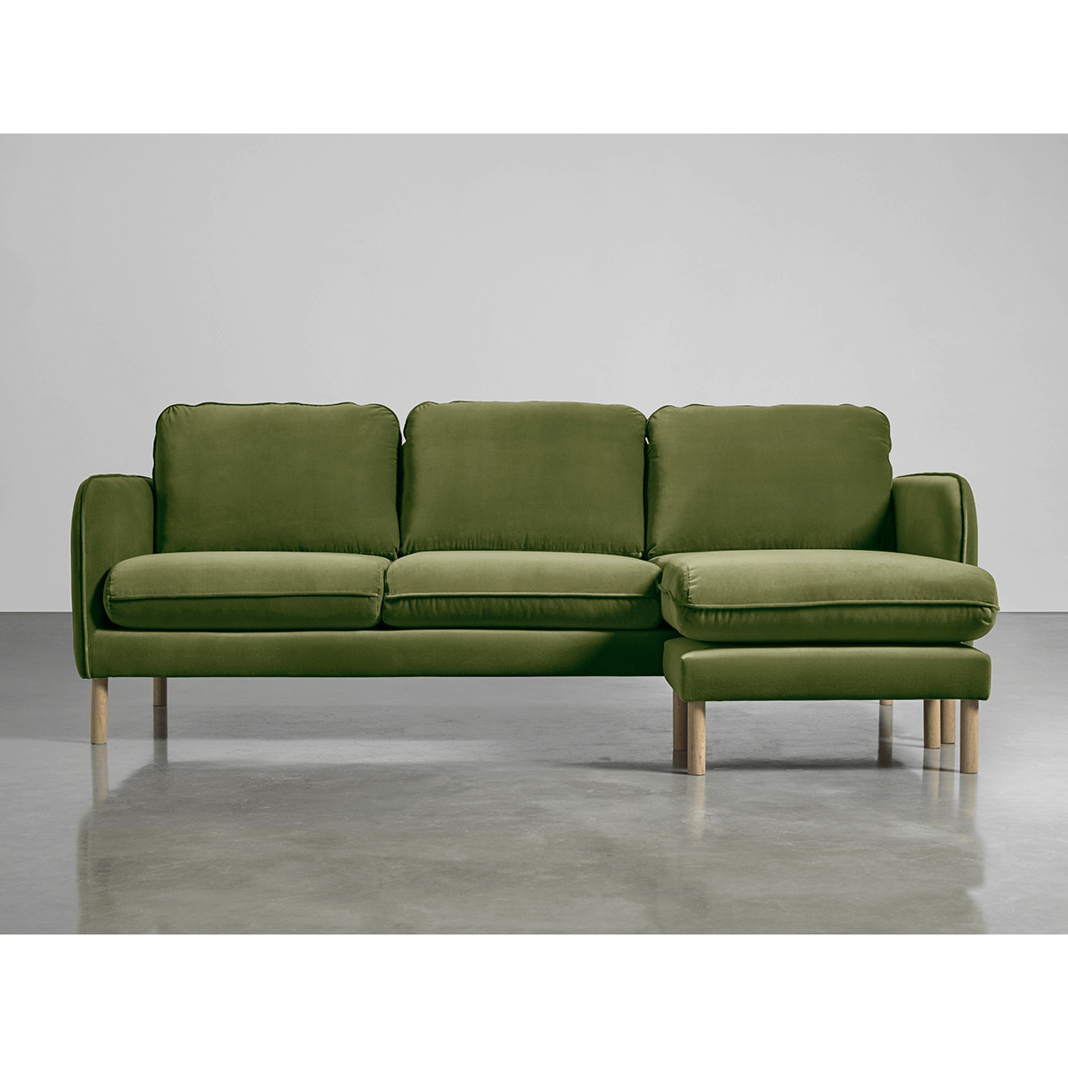 Scandi Midi Chaise Sofa Moss Cotton Velvet – image 2