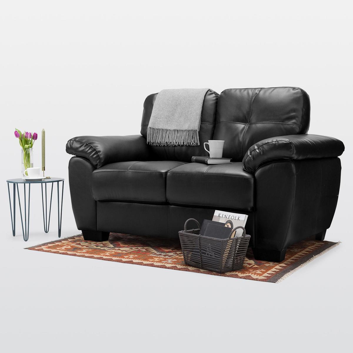 Brisbane 2 Seater Leather Sofa Black – image 2
