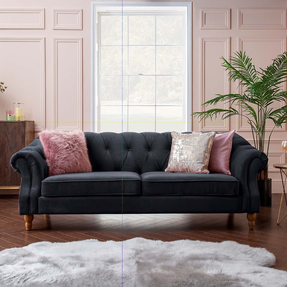 Aubrey Velvet 3 Seater Sofa Blue – image 2