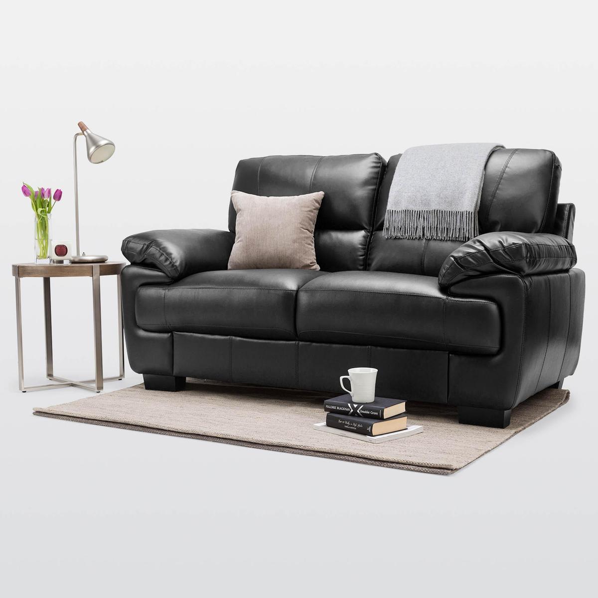 Lisbon 2 Seater Leather Sofa Black – image 2