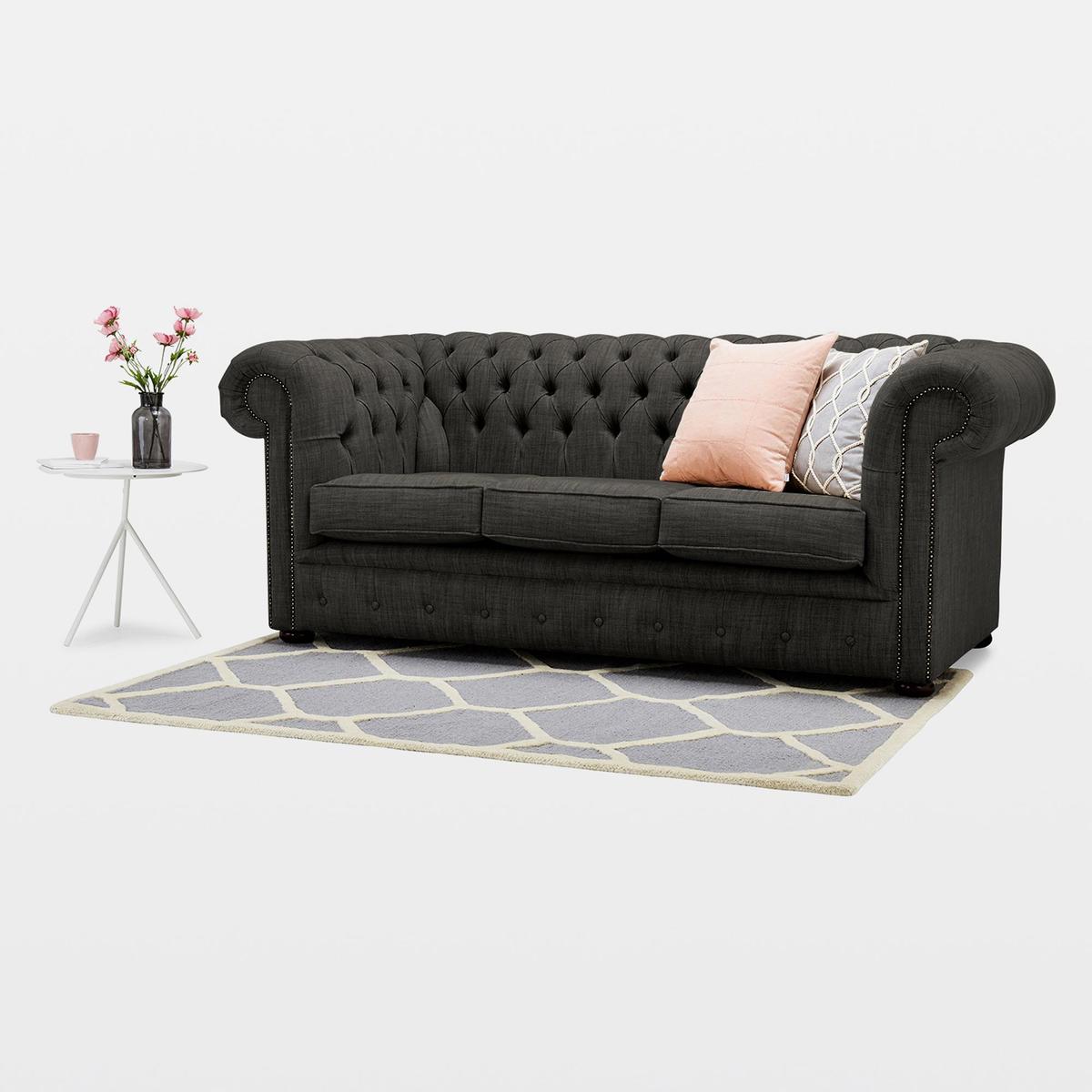 Belvedere Chesterfield 3 Seater Wool Sofa Charcoal – image 2
