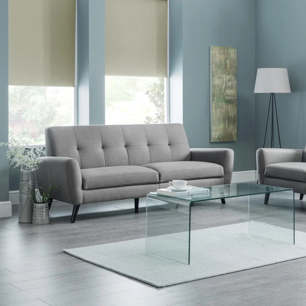 Ashby 3 Seater Compact Retro Sofa Grey – image 2