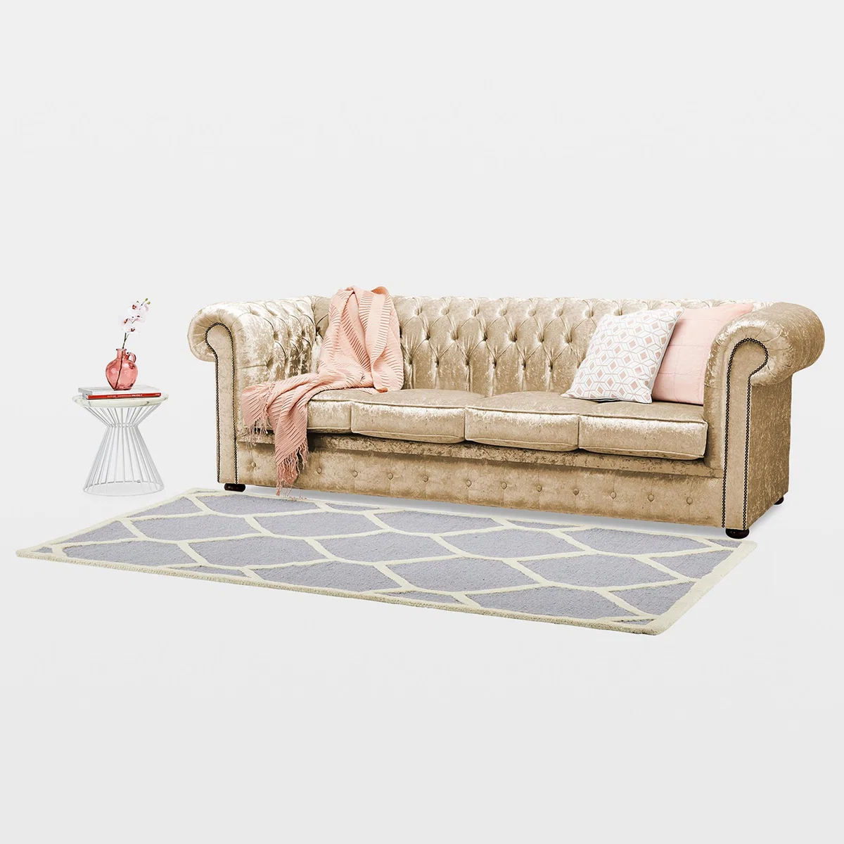 Belvedere Chesterfield 4 Seater Crushed Velvet Sofa Cream – image 2