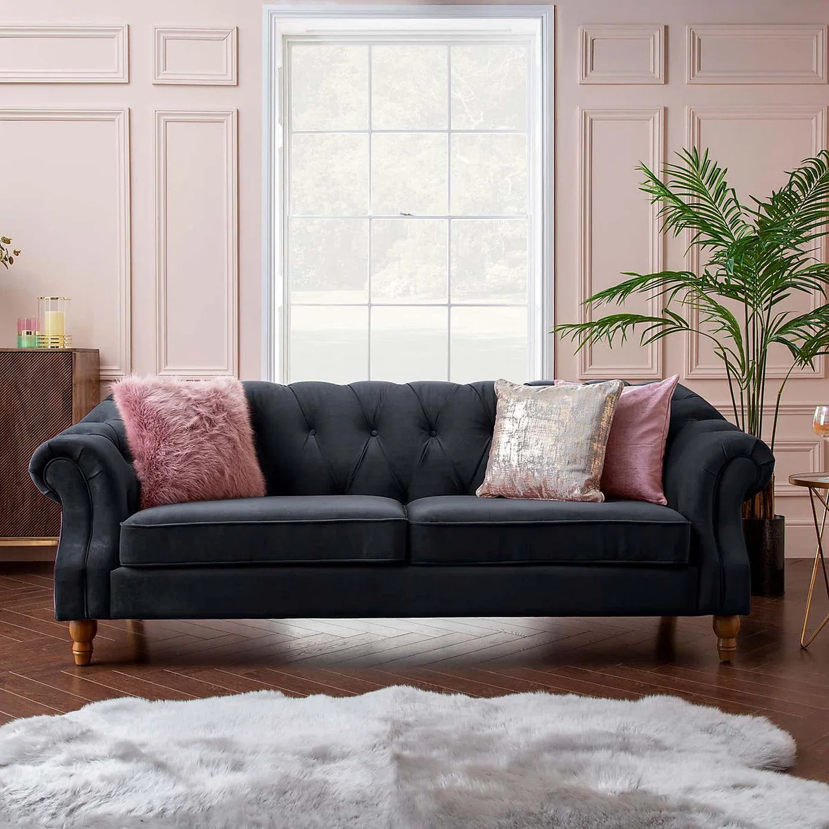 Aubrey Velvet 2 Seater Sofa Blue – image 2