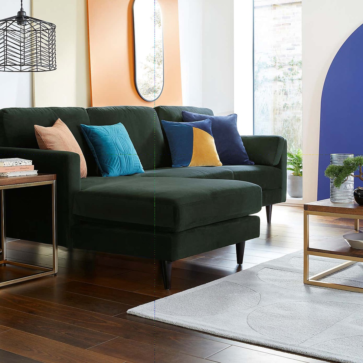Sheldon Velvet Left Hand Corner Chaise Sofa Blue – image 2