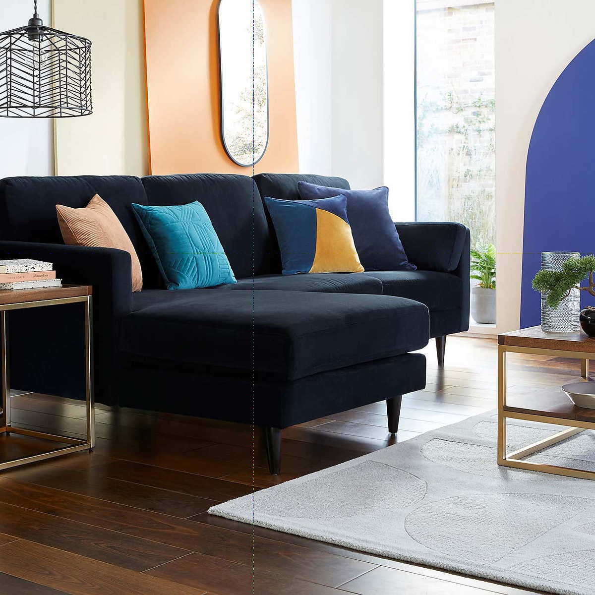 Sheldon Velvet Left Hand Corner Chaise Sofa Blue – image 3