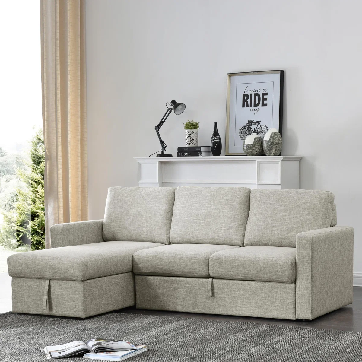 Sophia Fabric Corner Sofa Bed - Natural Beige – image 5