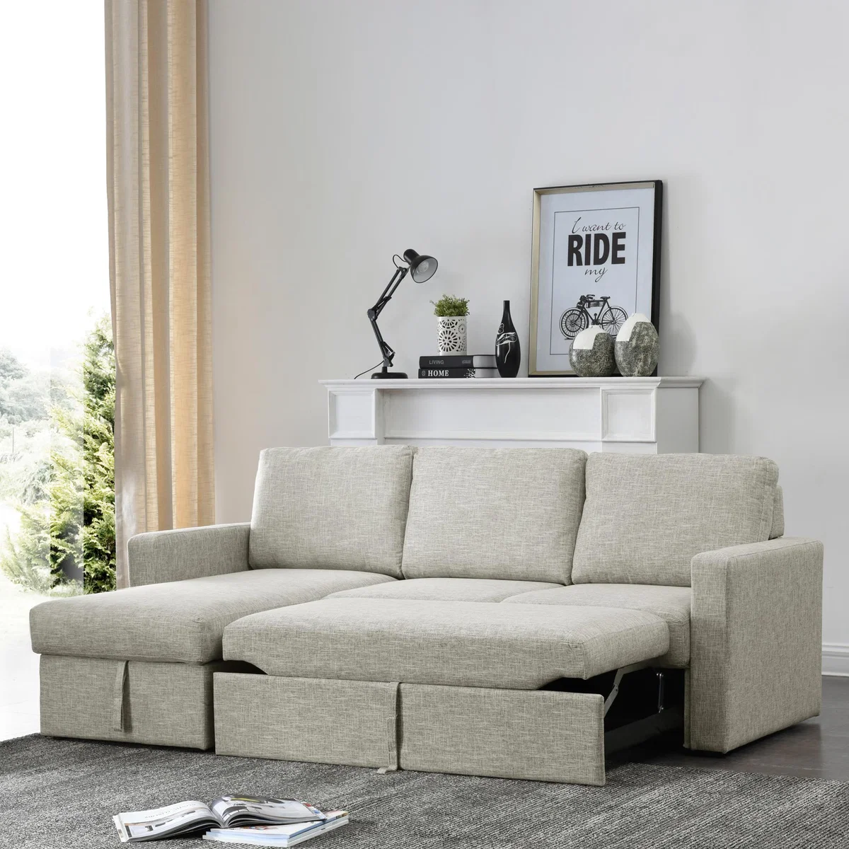 Sophia Fabric Corner Sofa Bed - Natural Beige – image 6
