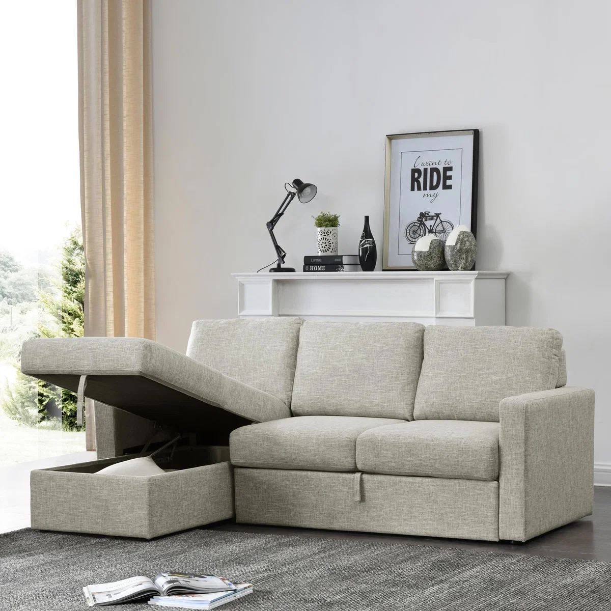 Sophia Fabric Corner Sofa Bed - Natural Beige – image 8