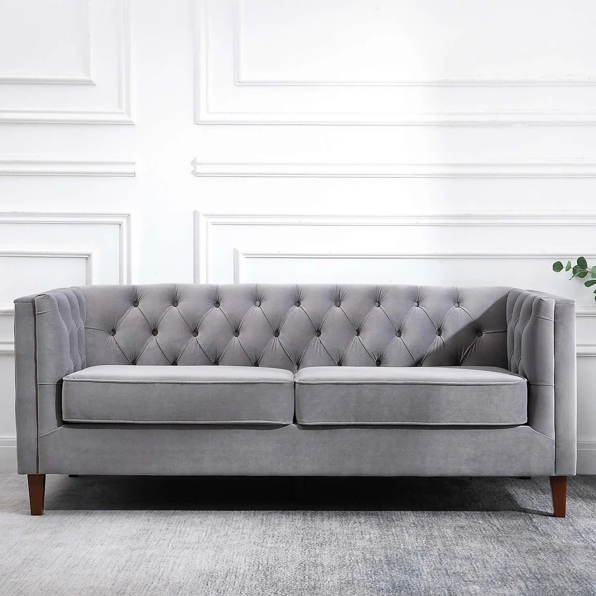 Isabel Velvet Chesterfield 3 Seater Sofa Grey – image 2