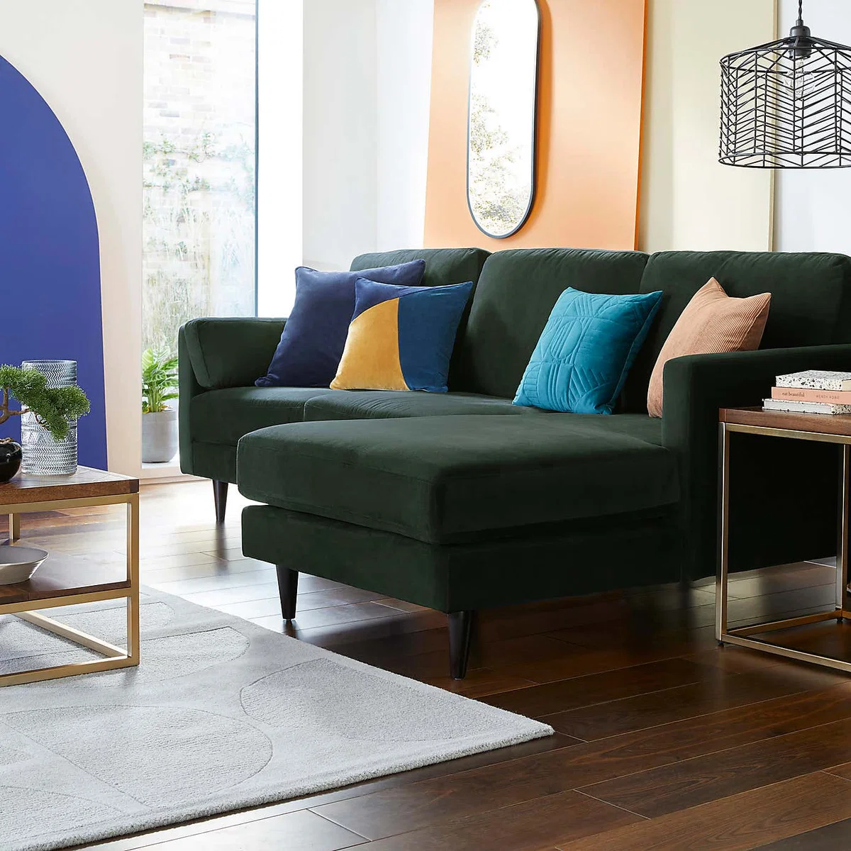 Sheldon Velvet Right Hand Corner Chaise Sofa Green – image 2