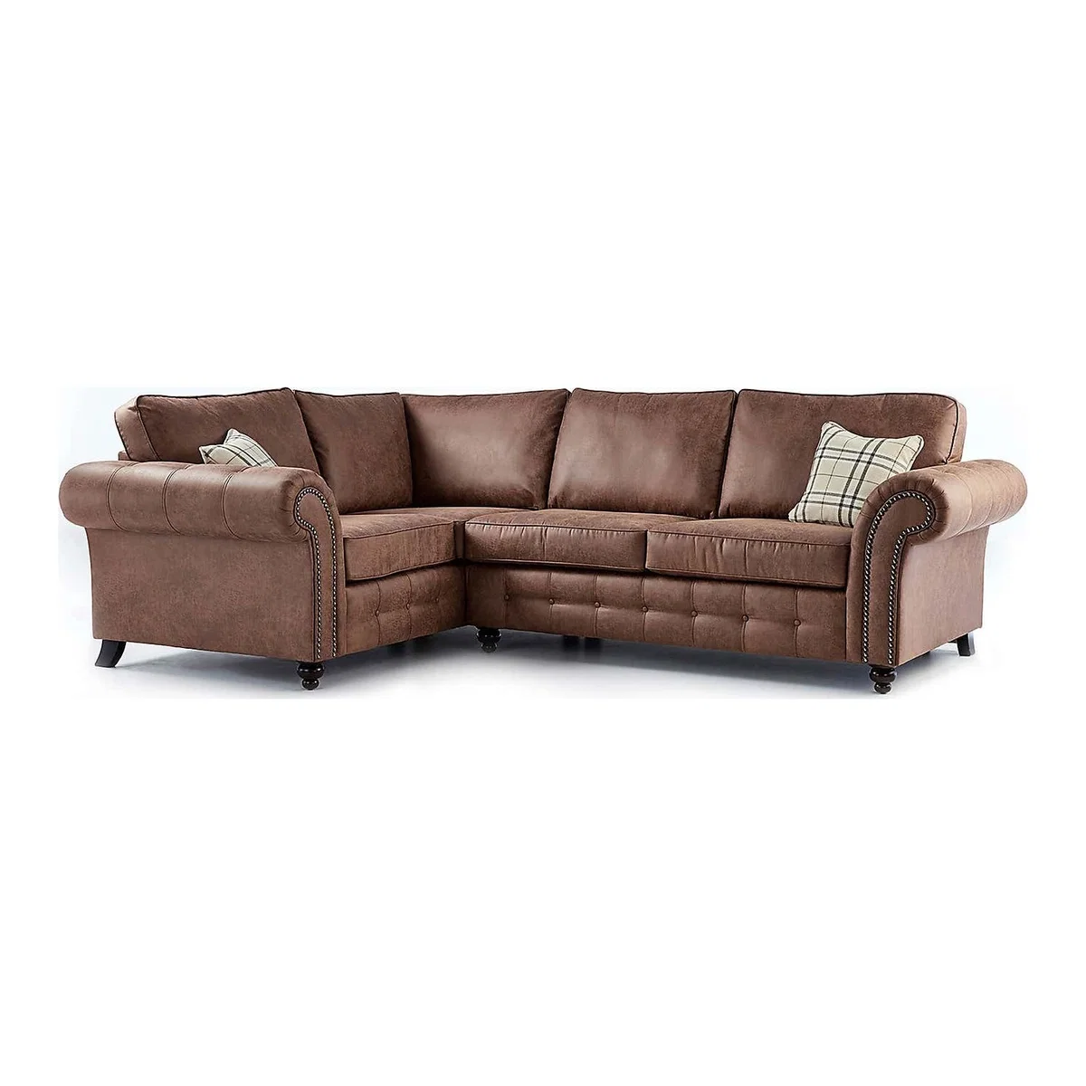 Oakland Left Hand Faux Leather Corner Sofa Brown – image 1