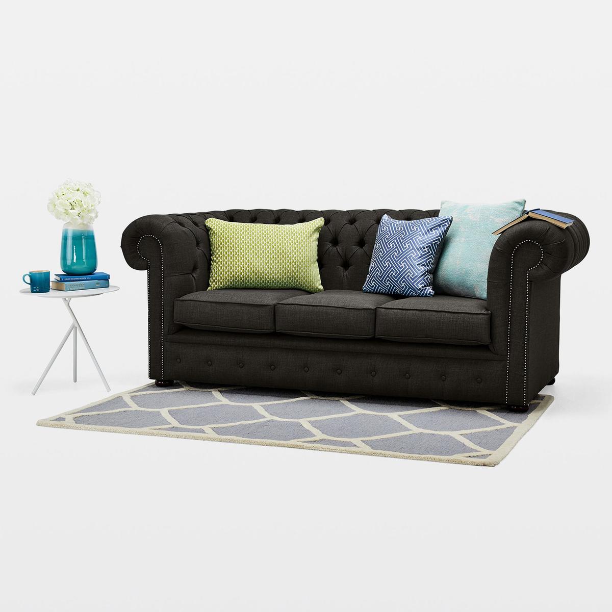 Belvedere Chesterfield 3 Seater Linen Sofa Charcoal – image 3