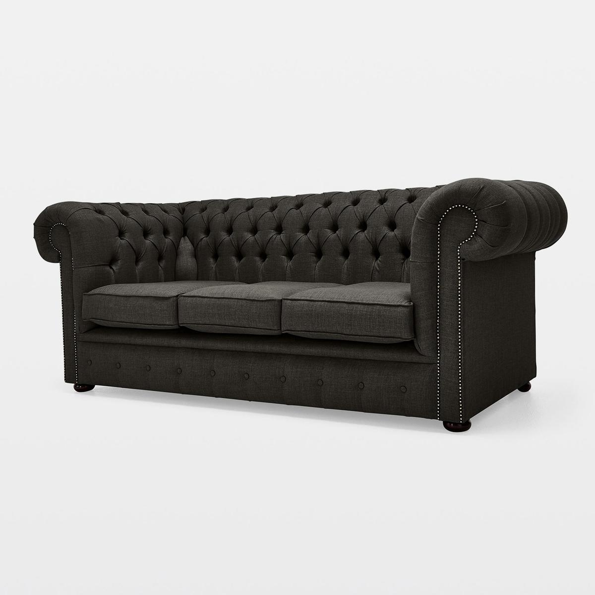 Belvedere Chesterfield 3 Seater Linen Sofa Charcoal – image 1