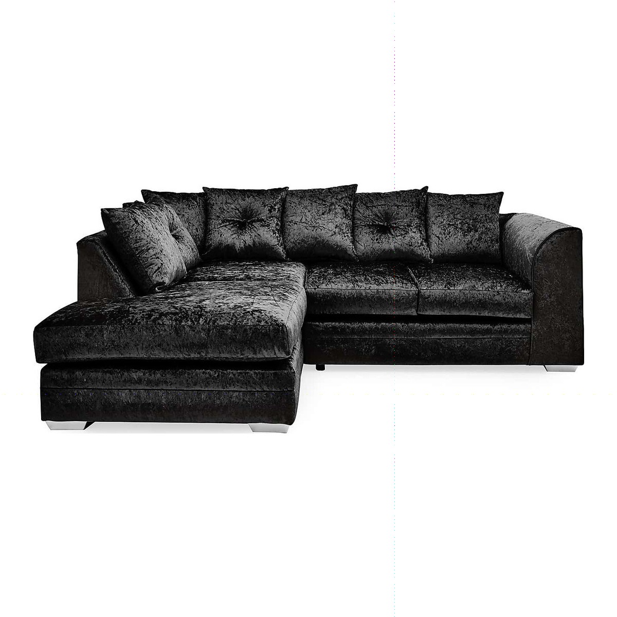 Michigan Crushed Velvet Left Hand Corner Sofa Black – image 1