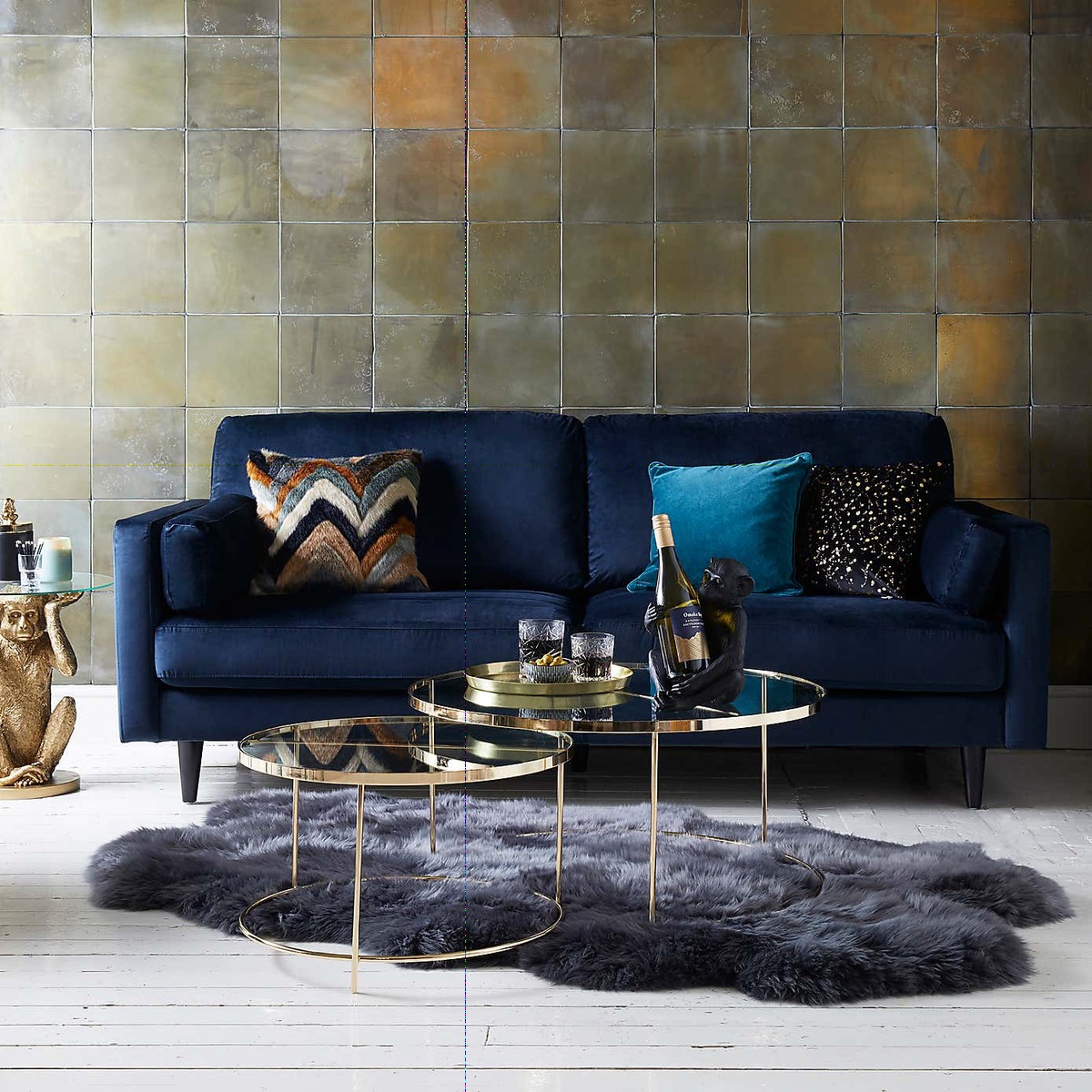 Sheldon Velvet 3 Seater Sofa Blue – image 2
