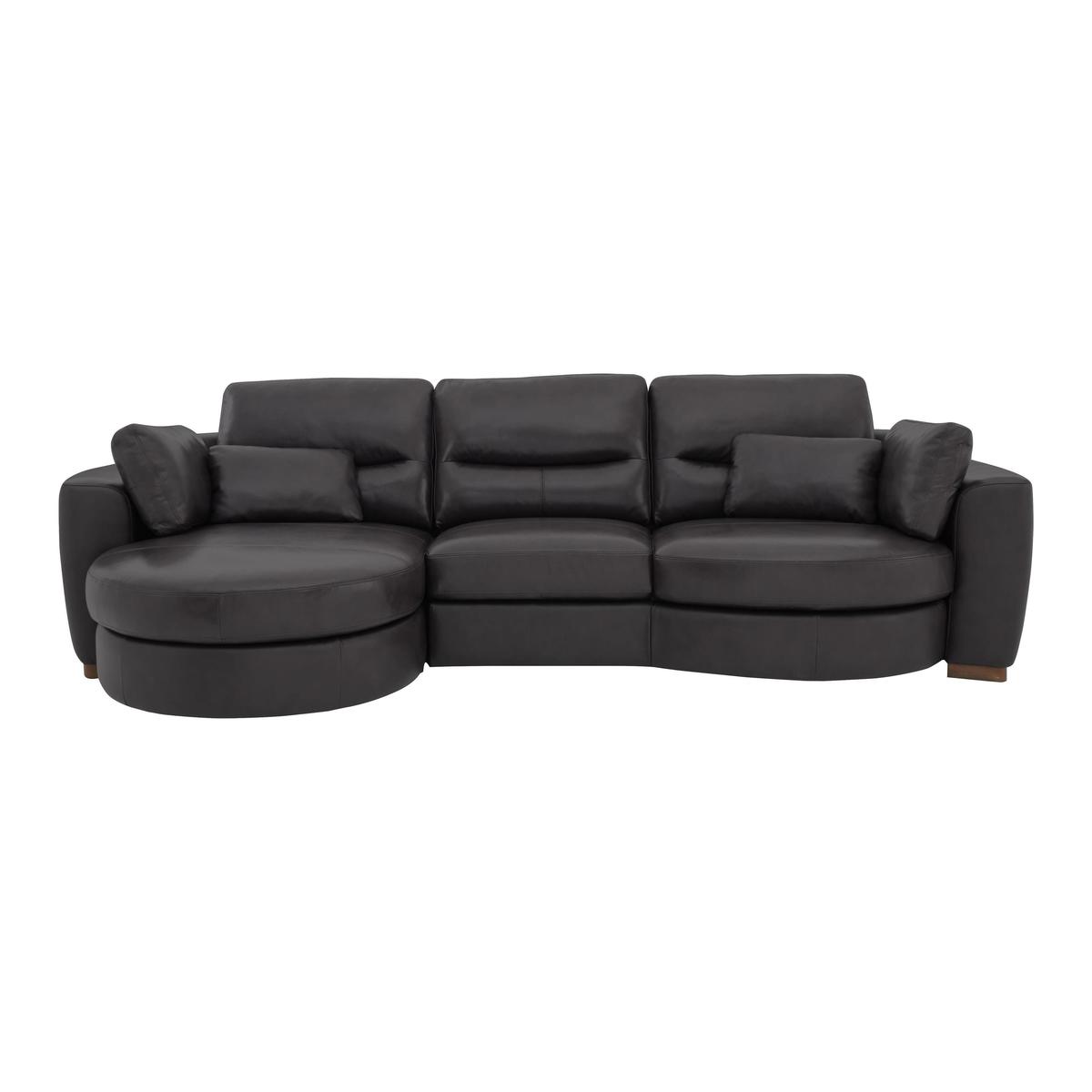 Curves 3 Seater Leather Chaise Sofa - Black - By Furniture Village – image 1