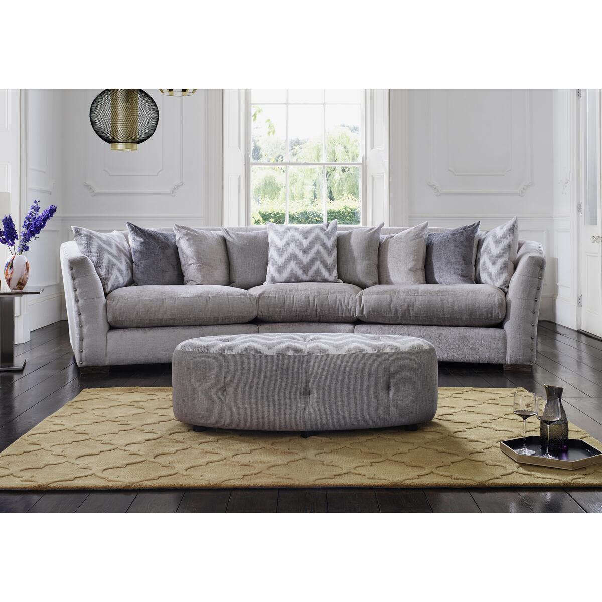 Devine Curved Pillow Back Fabric Sofa – image 2