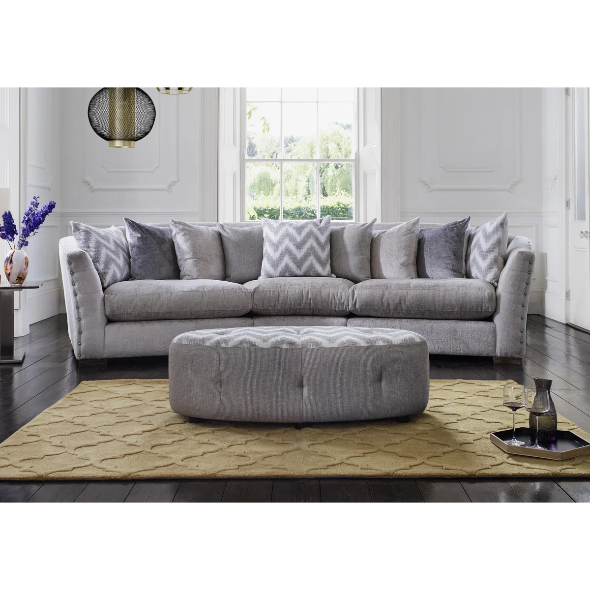 Devine Curved Pillow Back Fabric Sofa - Green – image 2