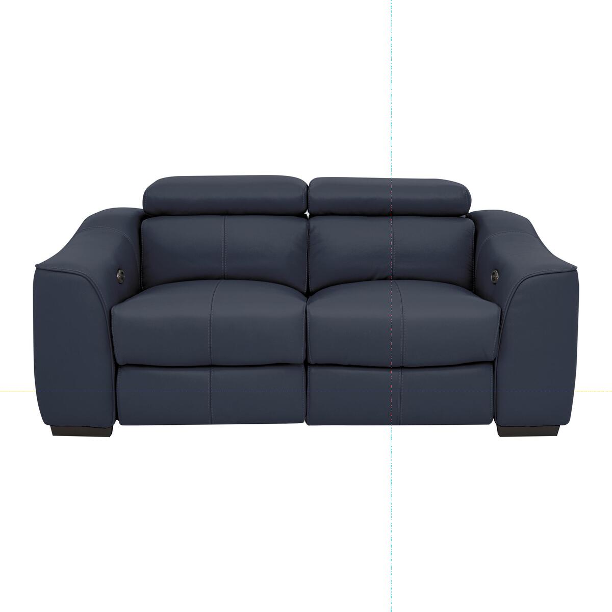 Elixir 2 Seater Leather Manual Recliner Sofa - Blue- World of Leather