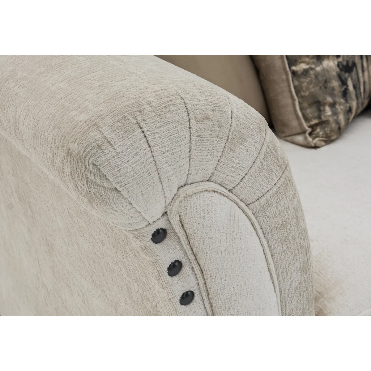 Holly 4 Seater Split Pillow Back Fabric Sofa with Studs - Grey – image 2