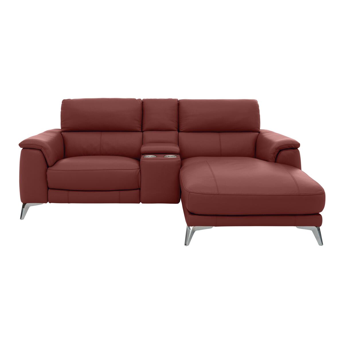 Odyssey Leather Recliner Chaise Sofa with Cupholders and Power Headrests - Red- World of Leather