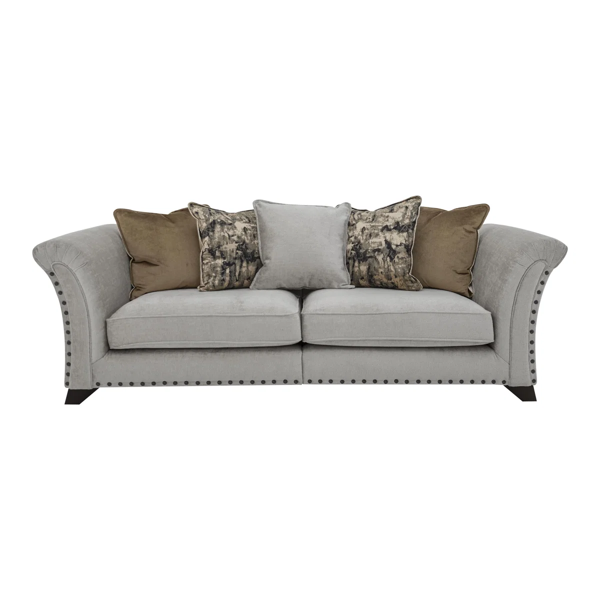 Holly 4 Seater Split Pillow Back Fabric Sofa with Studs - Grey – image 1