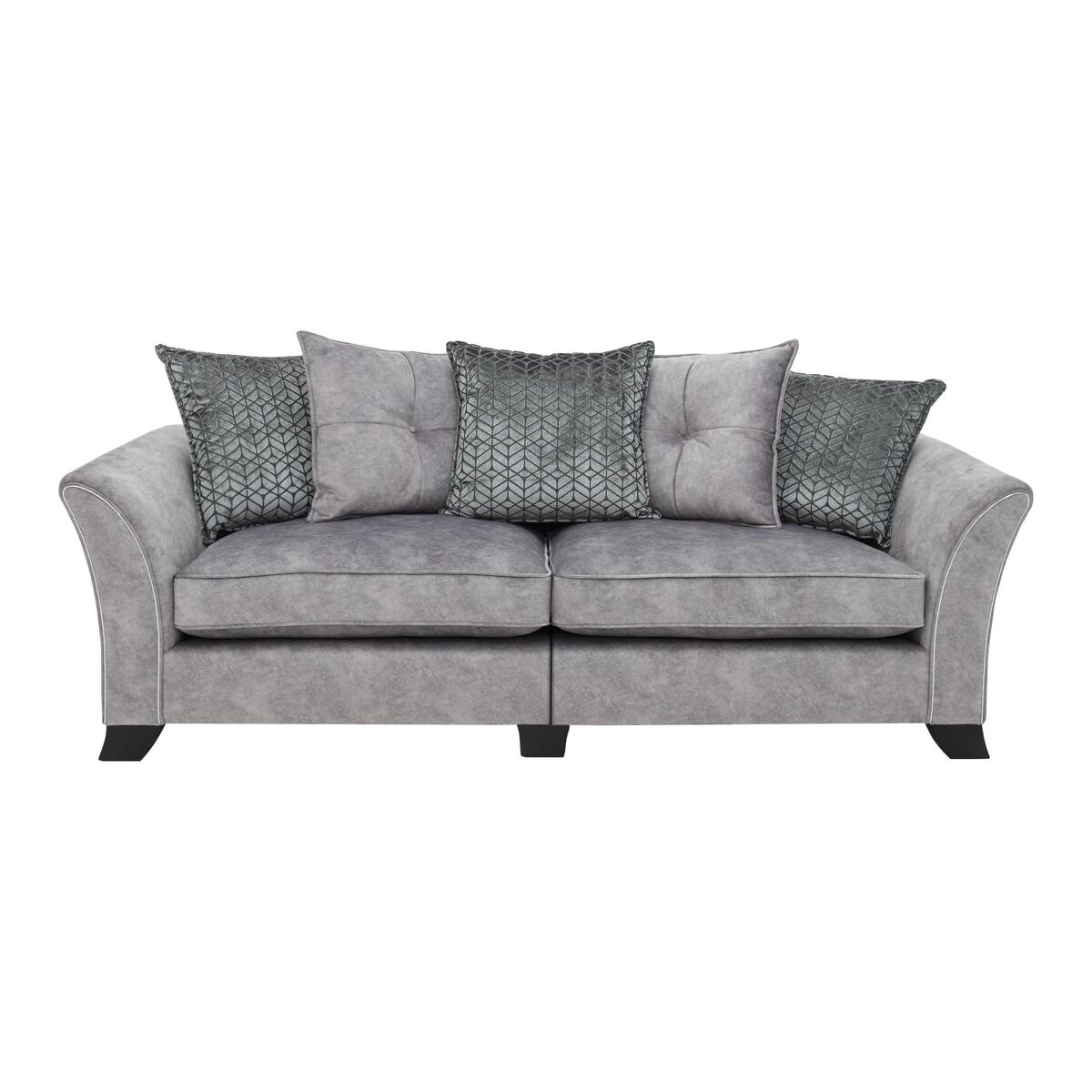 Amora 4 Seater Fabric Split Pillow Back Sofa - Silver – image 1