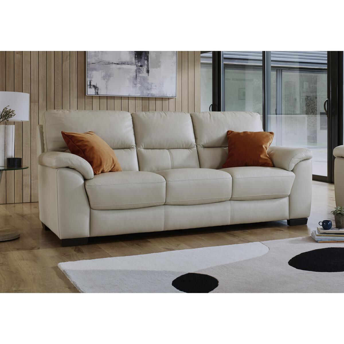 Zinc 3 Seater Leather Sofa - Beige- World of Leather – image 2