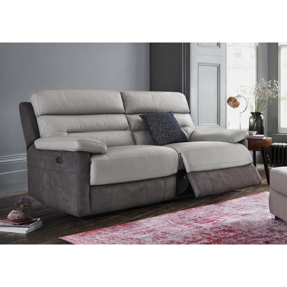 World of Leather - Dual 3 Seater Fabric and Leather Mix Sofa - Grey – image 3