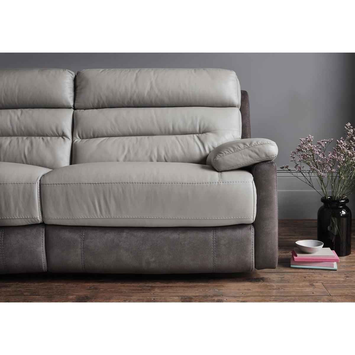 World of Leather - Dual 3 Seater Fabric and Leather Mix Sofa - Grey – image 4