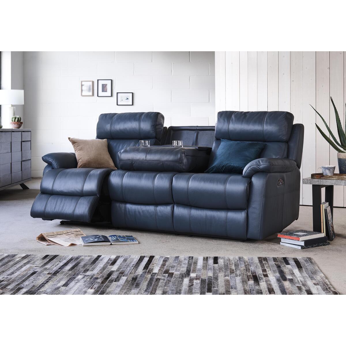 Relax Station Komodo 3 Seater Leather Recliner Sofa with Hidden Cup Holders and USB Ports - Beige- World of Leather – image 2