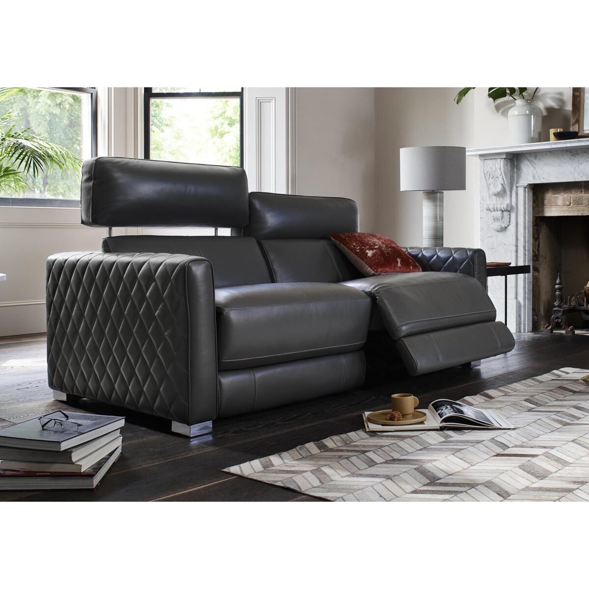 Vesper 2 Seater Leather Power Sofa with Power Headrests - Blue- World of Leather – image 2