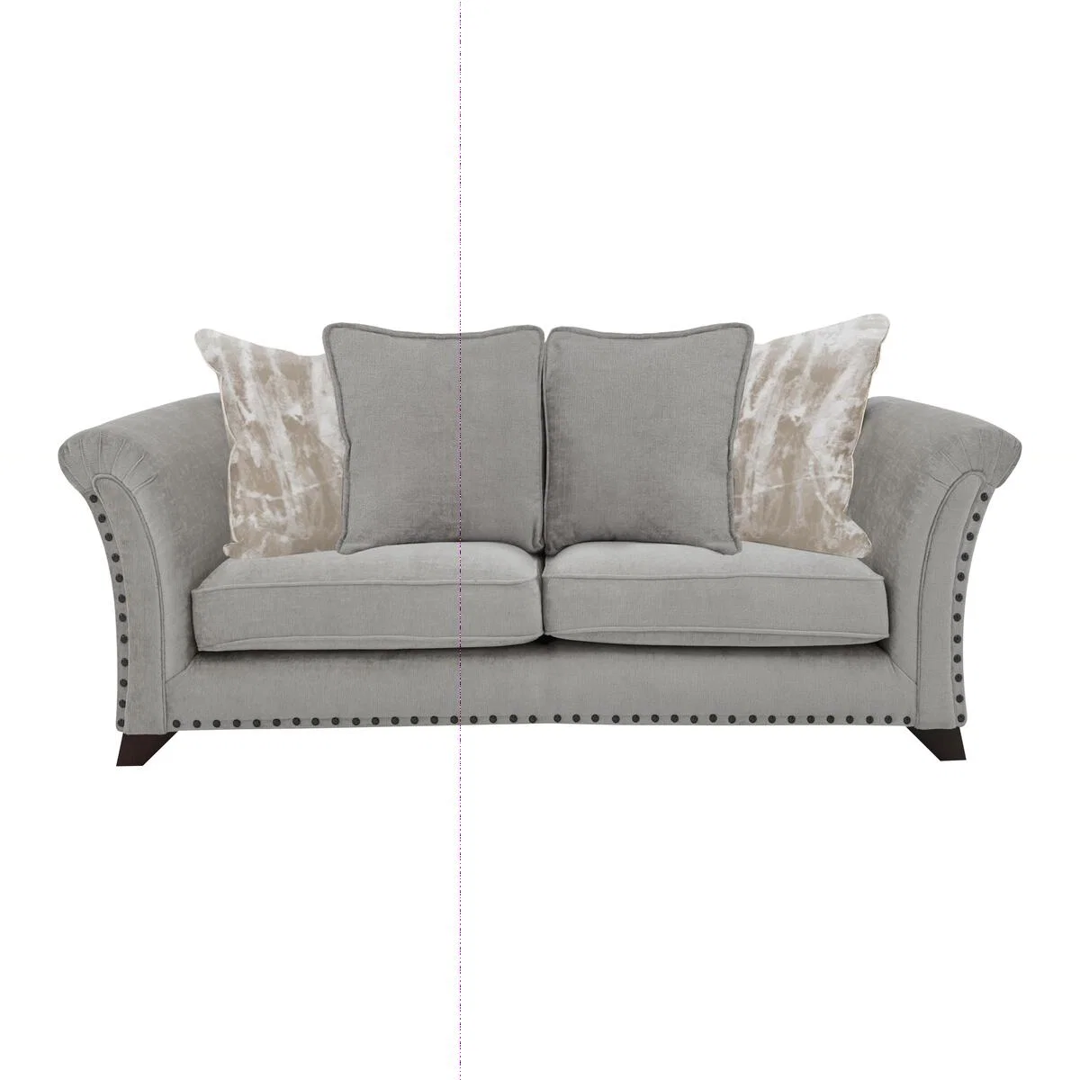 Holly 2 Seater Pillow Back Fabric Sofa with Studs - Grey – image 1