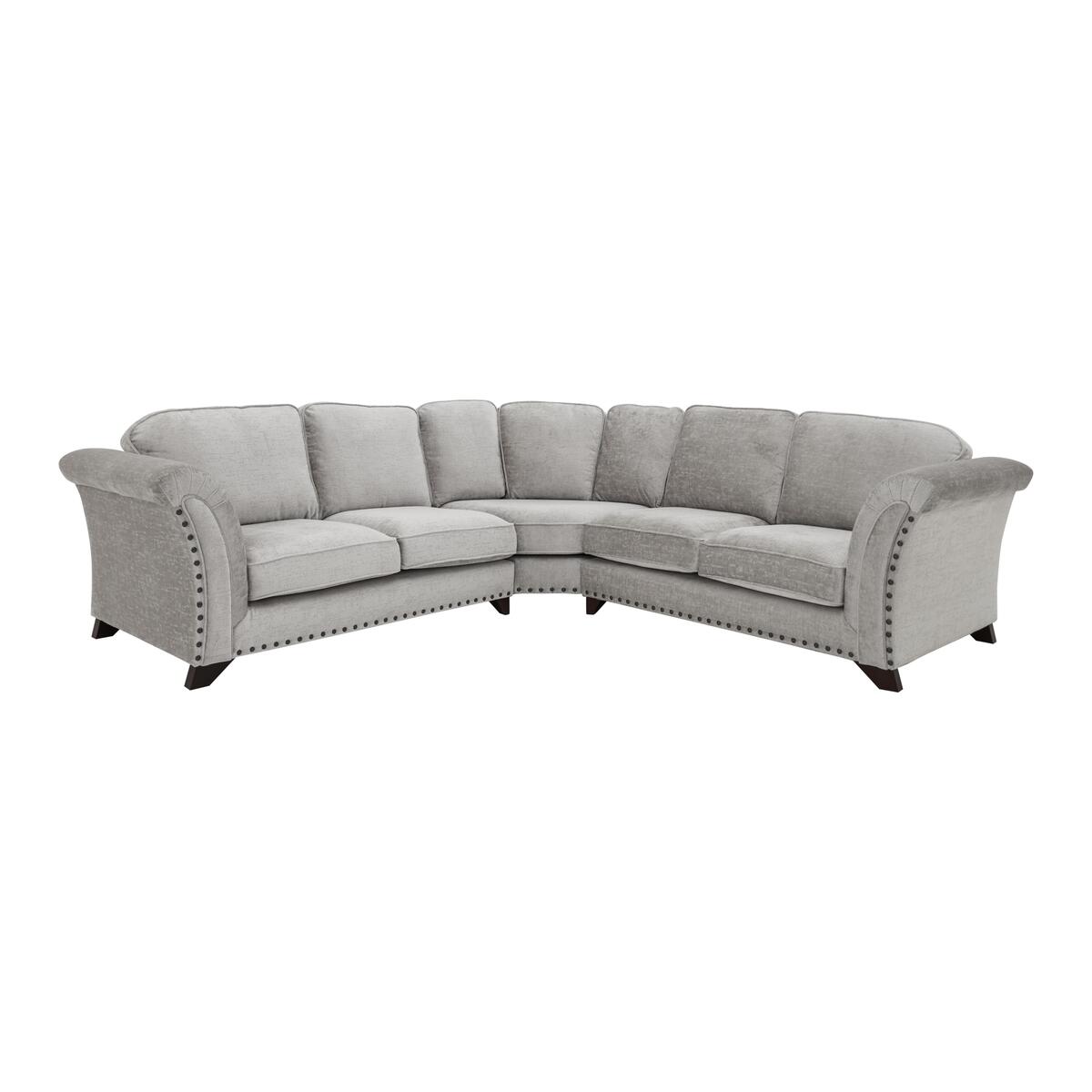 Holly Large Classic Back Fabric Corner Sofa with Studs - Silver – image 1