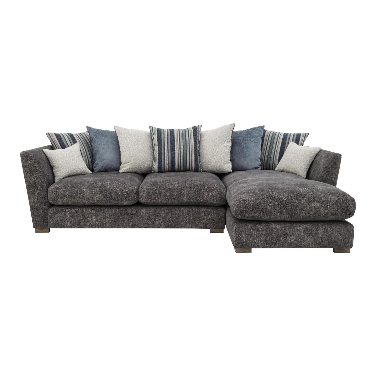 Nautical Large 3 Seater Pillow Back Chaise Sofa - Grey