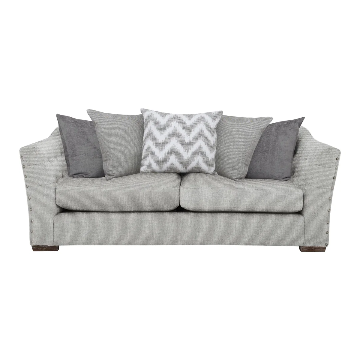 Devine 3 Seater Pillow Back Fabric Split Back Sofa - Silver – image 1