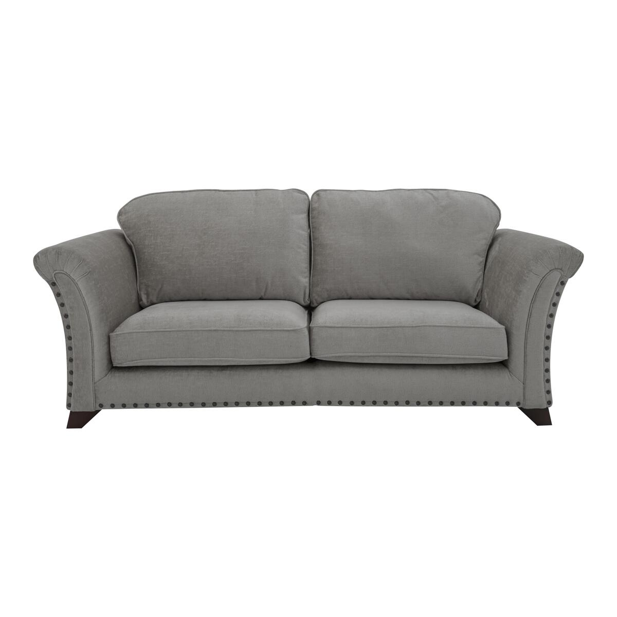 Holly 3 Seater Classic Back Fabric Sofa with Studs - Grey – image 1