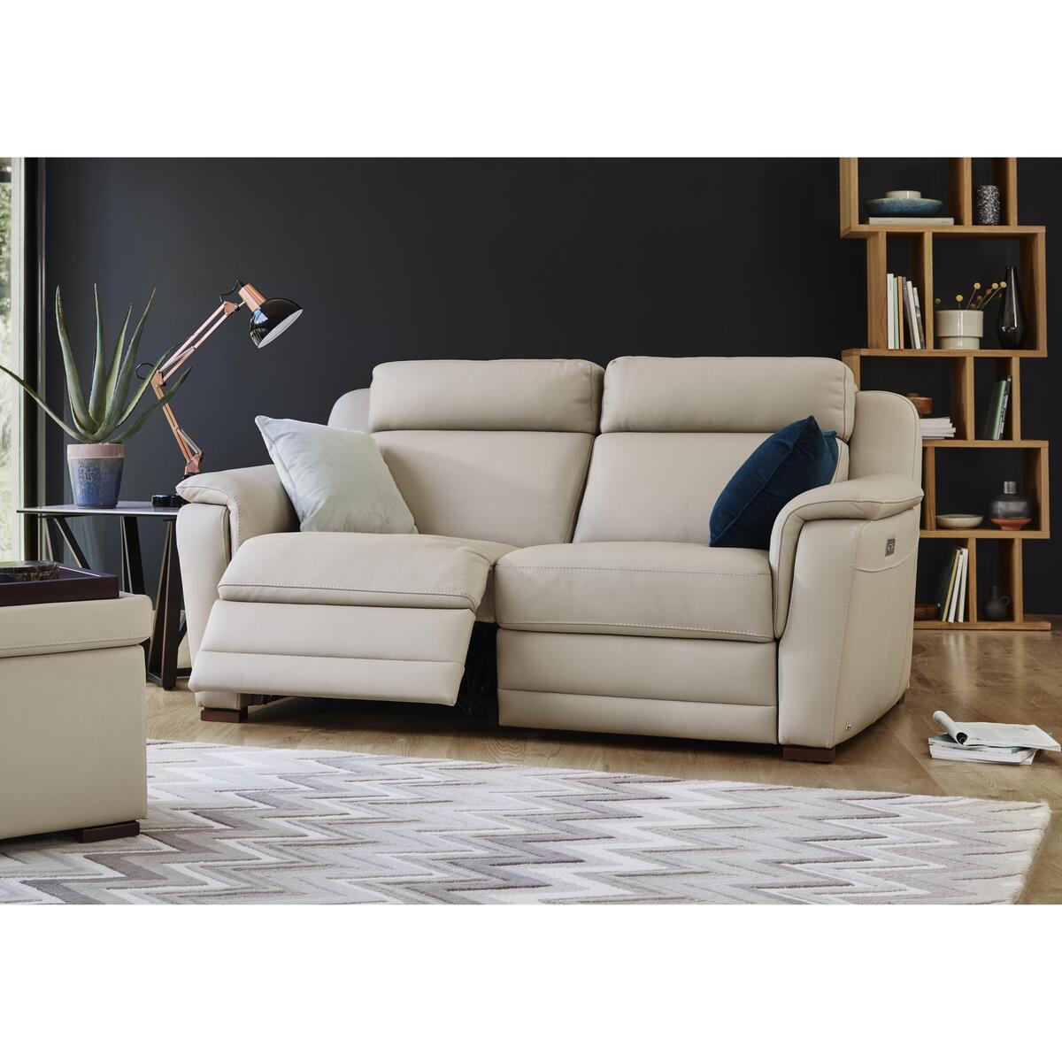 Nicoletti - Matera 3 Seater Leather Power Recliner Sofa with Pad Arms - Beige – image 2