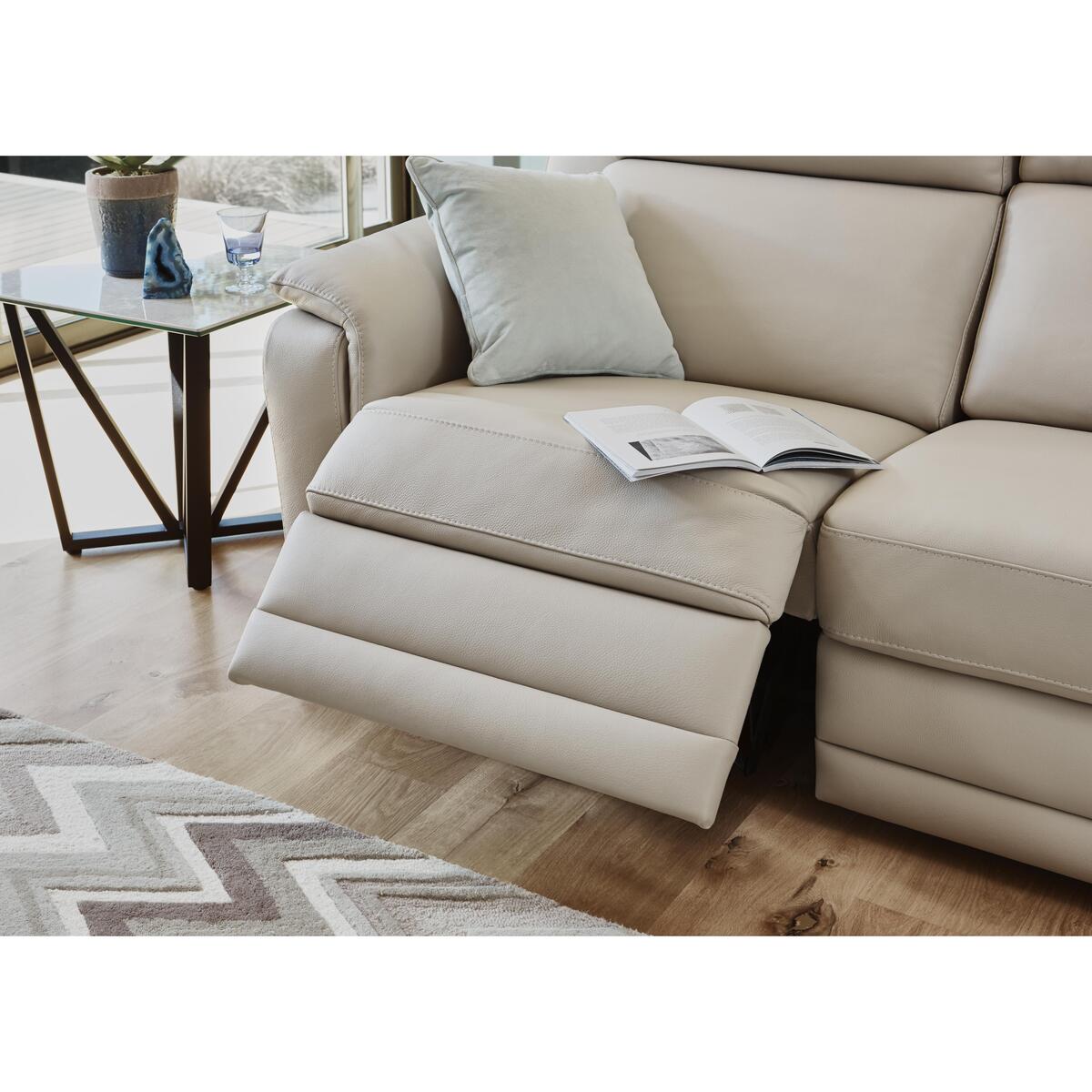 Nicoletti - Matera 3 Seater Leather Power Recliner Sofa with Pad Arms - Beige – image 5