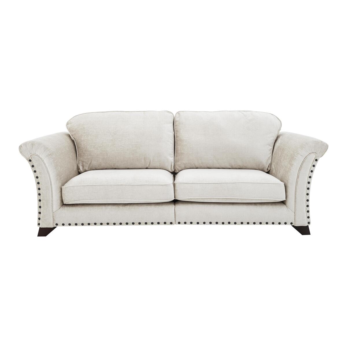 Holly 4 Seater Split Classic Back Fabric Sofa with studs - Cream – image 1