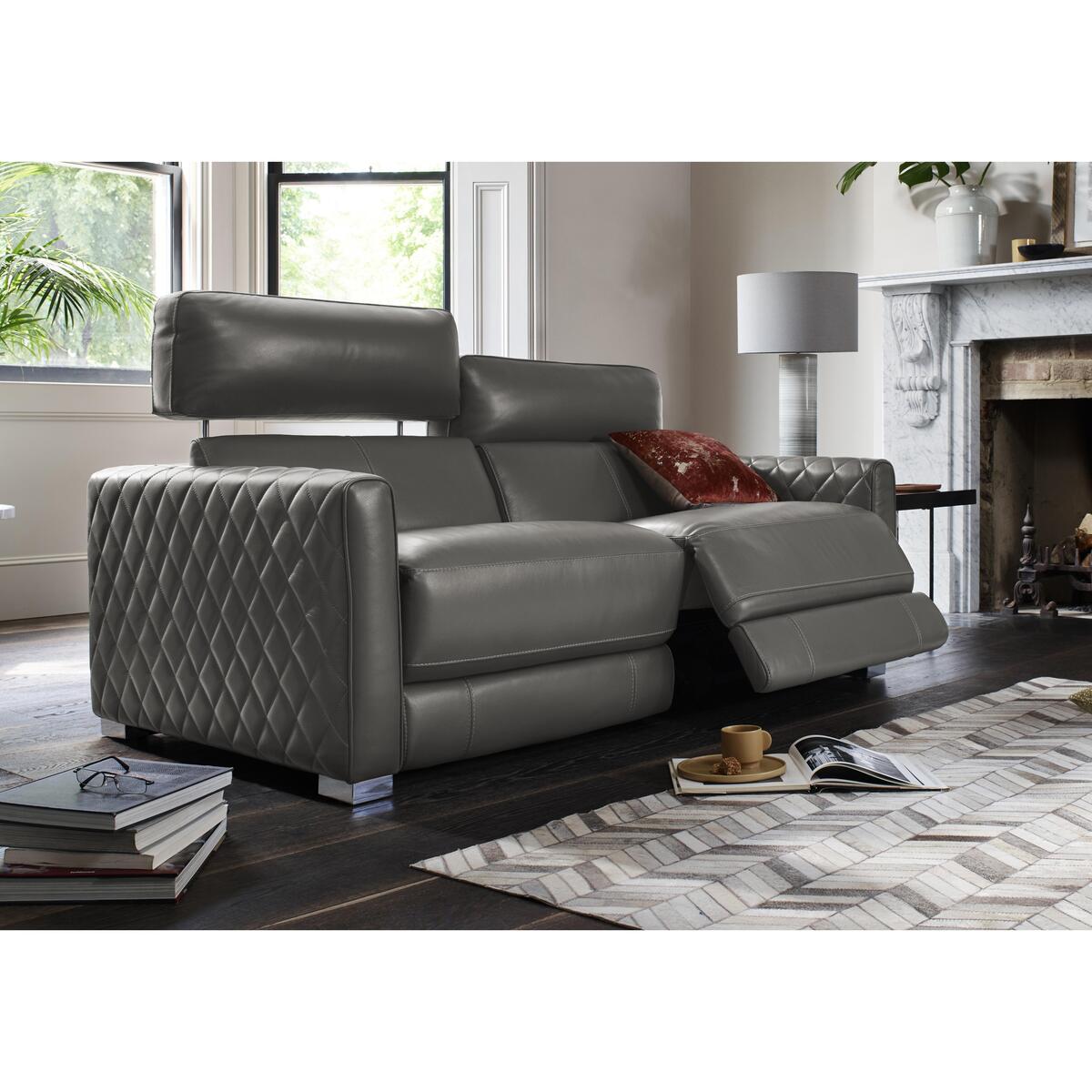 Vesper 3 Seater Leather Power Sofa with Power Headrests - Blue- World of Leather – image 2
