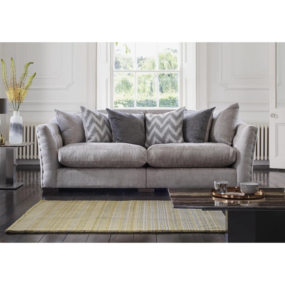 Devine 4 Seater Pillow Back Fabric Split Back Sofa - Grey – image 2